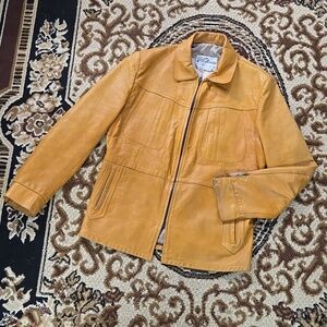 Vintage 70s Leather Motorcycle Jacket Coat Retro 1970 Orange Tan Bohemian Hippie